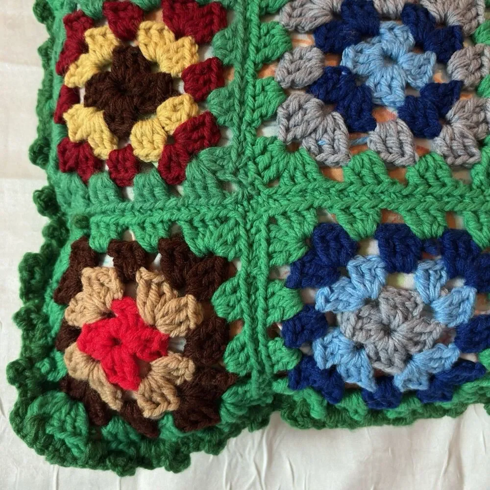 Vintage Square Throw Pillow Hand Made Decor Crocheted 12x12 Nostalgic Boho